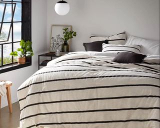 Threshold™ - 5pc Modern Stripe Comforter Set Off-White on bed in white airy room