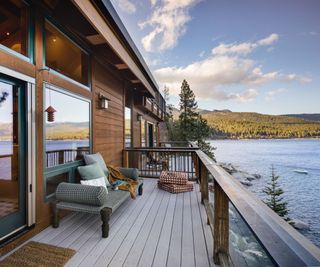 balcony with view of lake