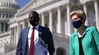 Sen. Warren And Rep. Jones outside the US Capitol building