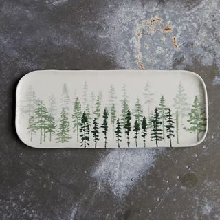 Evergreen Ceramic Serving Platter against a gray background. 