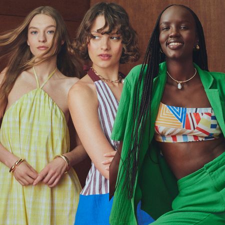 models wearing colorful matching sets from the Target x Rosie Assoulin collaboration
