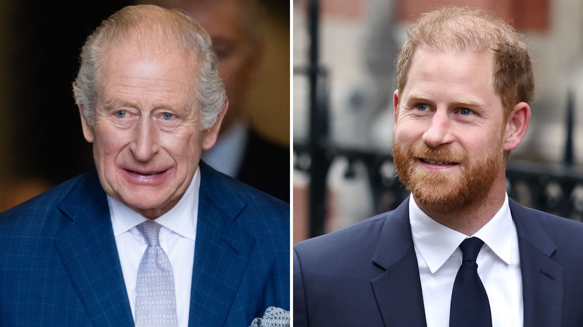 A comp image of King Charles (L) and Prince Harry (R)
