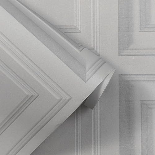 Snewvie 3d Wood Effect Wallpaper Wooden Panel Frame Realistic Textured Retro Embossed Grey Tartan Wallpaper for Living Room Feature Wall Bedroom,grey