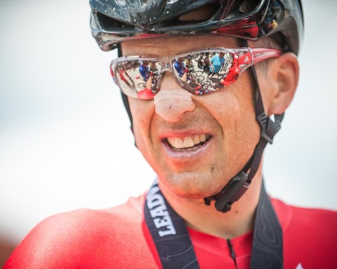 Christoph Sauser (Specialized) moments after crossing the line for a close second place.