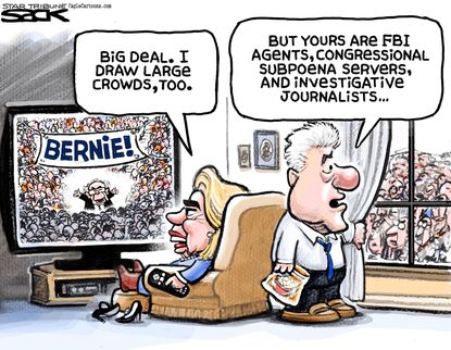 Political cartoon U.S. Clinton Sanders 2016