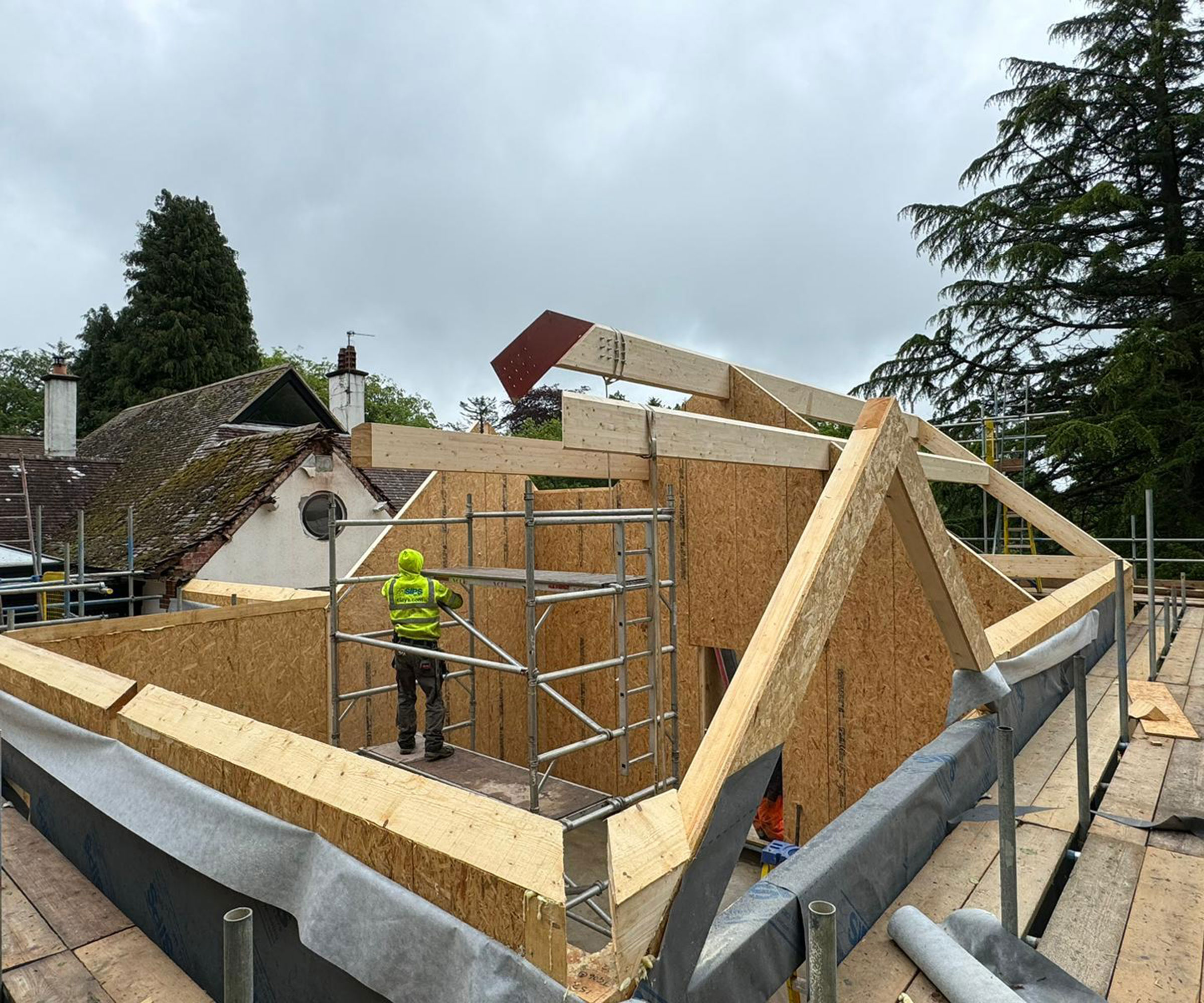 An extension being built from SIPs panels
