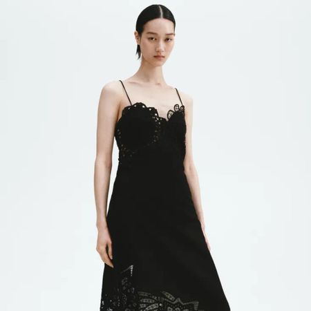 Woman wears a black lace spring dress from H&M