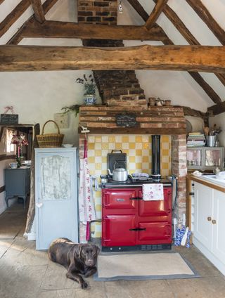 cottage kitchen with red range cooker