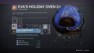 Destiny 2 Dawning 2021 Holiday Oven 2.1 recipe list