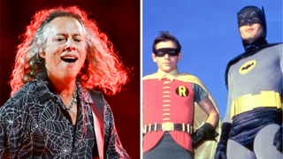 Metallica guitarist Kirk Hammett and a photo of Batman and Robin in the 1960s