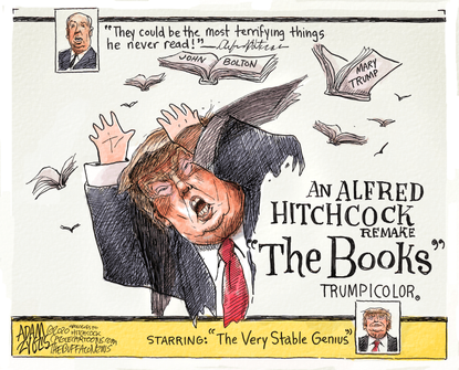 Political Cartoon U.S. Trump books Bolton Mary Hitchcock The Birds
