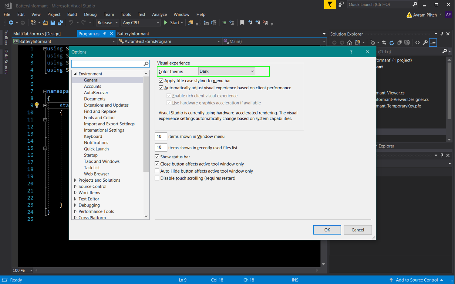 Visual Studio Dark Color Theme