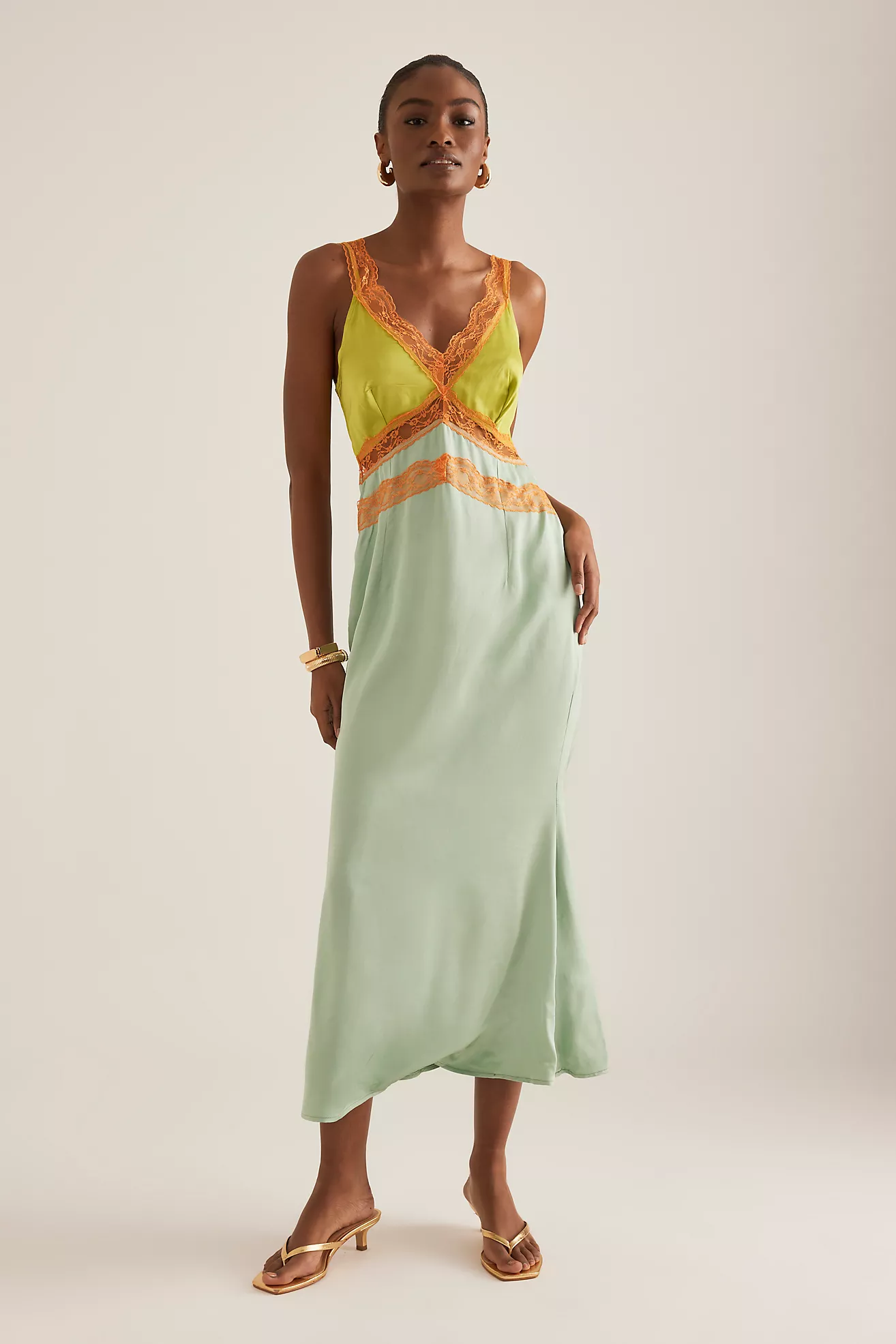 Never Fully Dressed Gianna Lace-Trim Satin Slip Dress