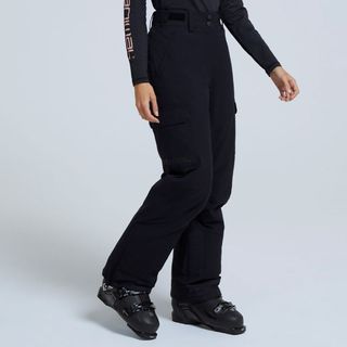 model in animal black ski trousers