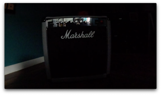 Screen grabs of test footage shot on the GoPro Hero13 Black showing a Marshall guitar amp in low light.