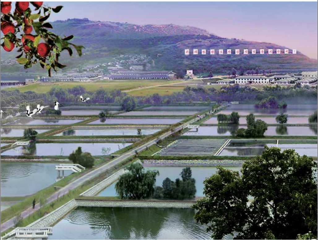 A screensaver from Red Star OS, showing a rural setting.