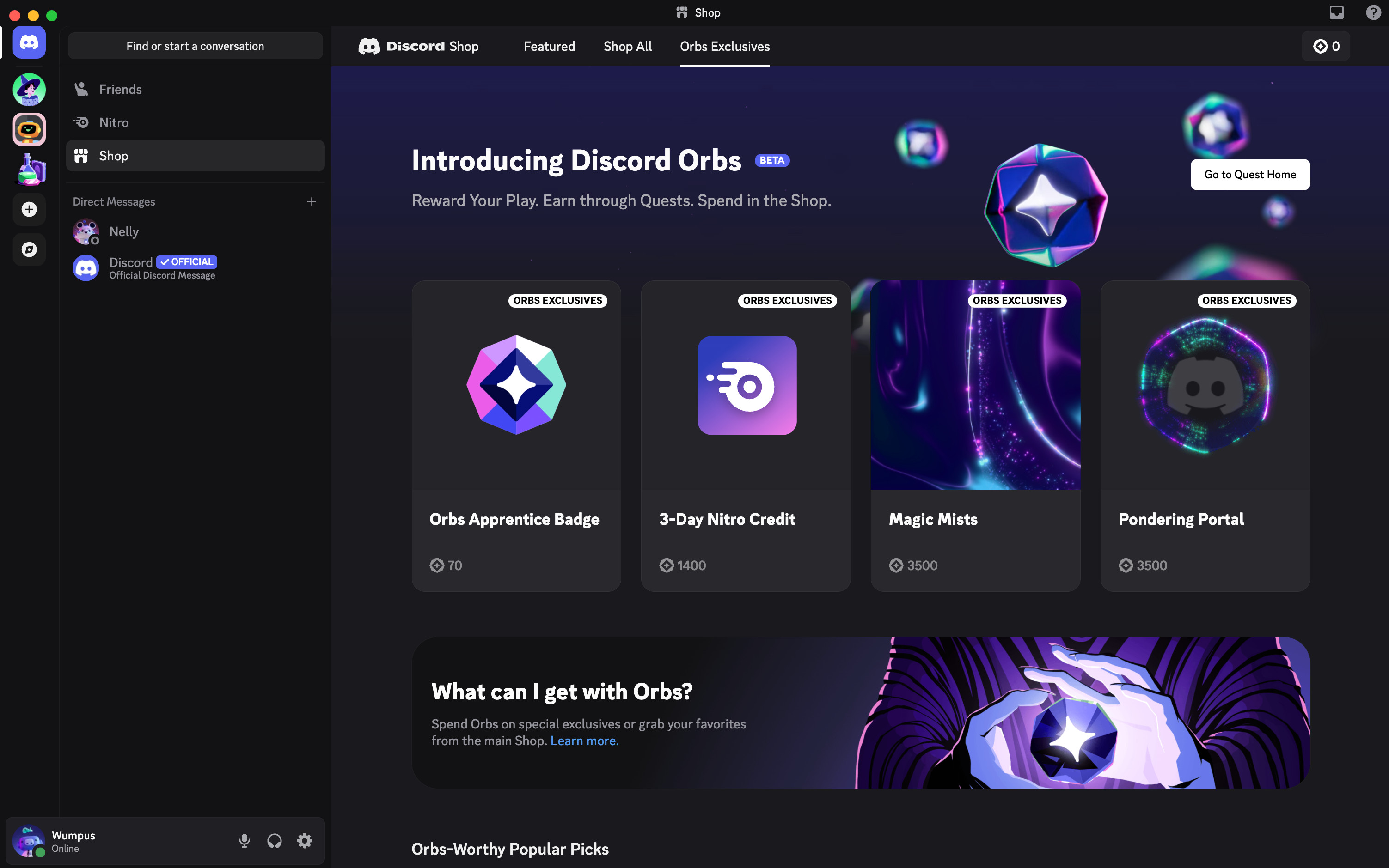 Discord Orbs exclusive shop