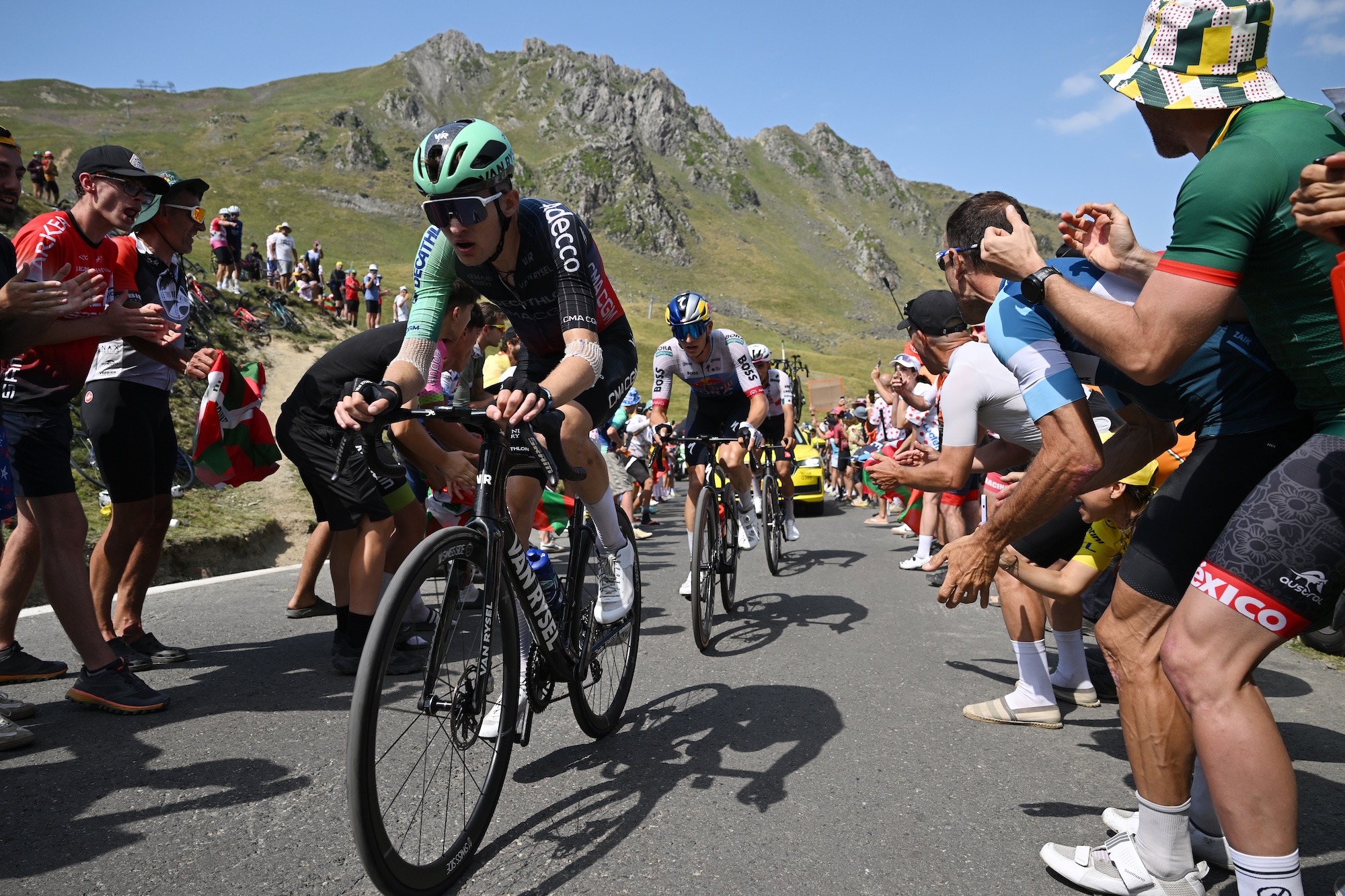 Paul Seixas of Decathlon CMA CGM Team climbs the Col du Tourmalet on stage 6 