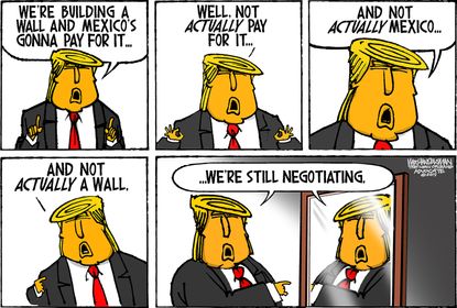 Political cartoon U.S. Trump Mexico wall government shutdown
