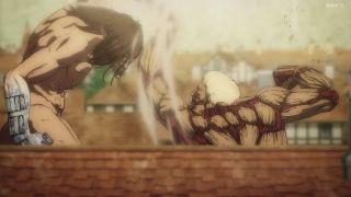 Reiner and Eren fighting each other in Attack on Titan.