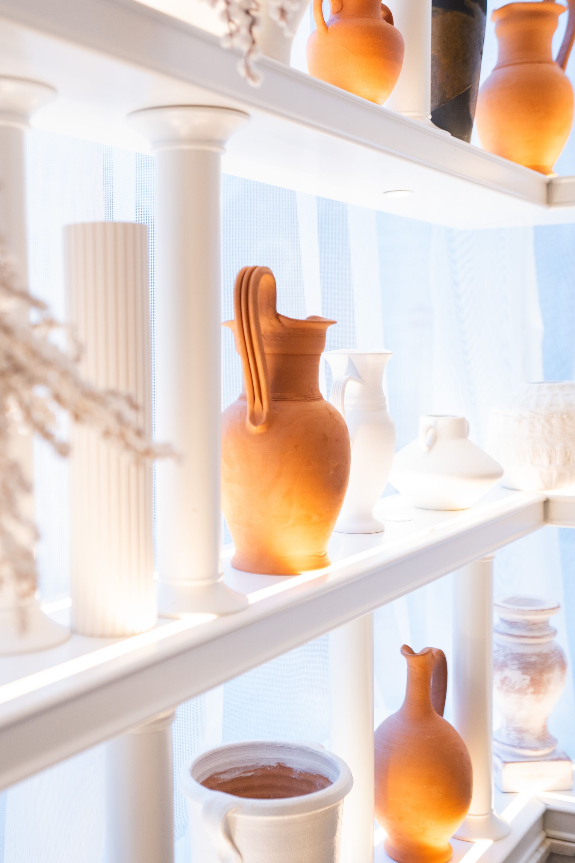decorative objects on shelves
