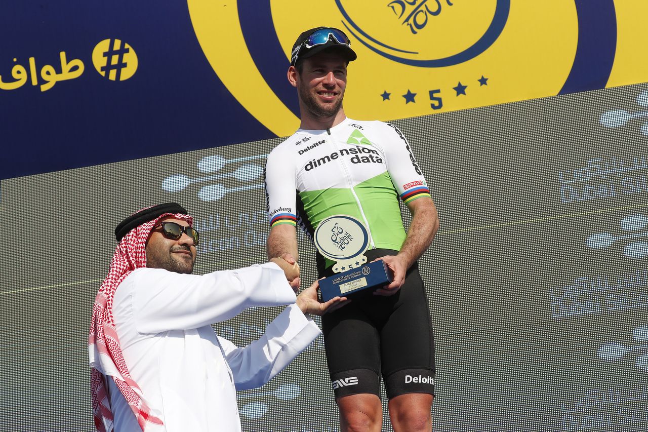 Mark Cavendish on the podium