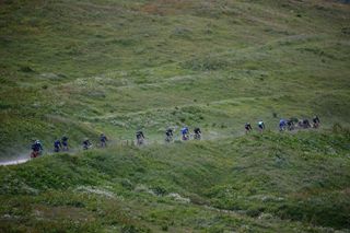 Breakaway riders climb a pass during the 9th stage of the 108th edition of the Tour de France cycling race 144 km between Cluses and Tignes on July 04 2021 Photo by Thomas SAMSON AFP Photo by THOMAS SAMSONAFP via Getty Images