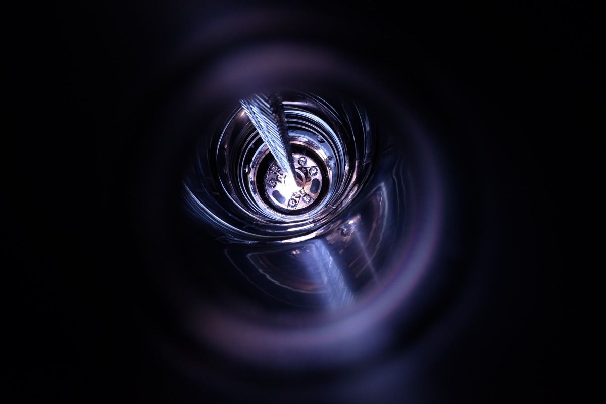 The germanium detector array is being lowered into the liquid argon. 