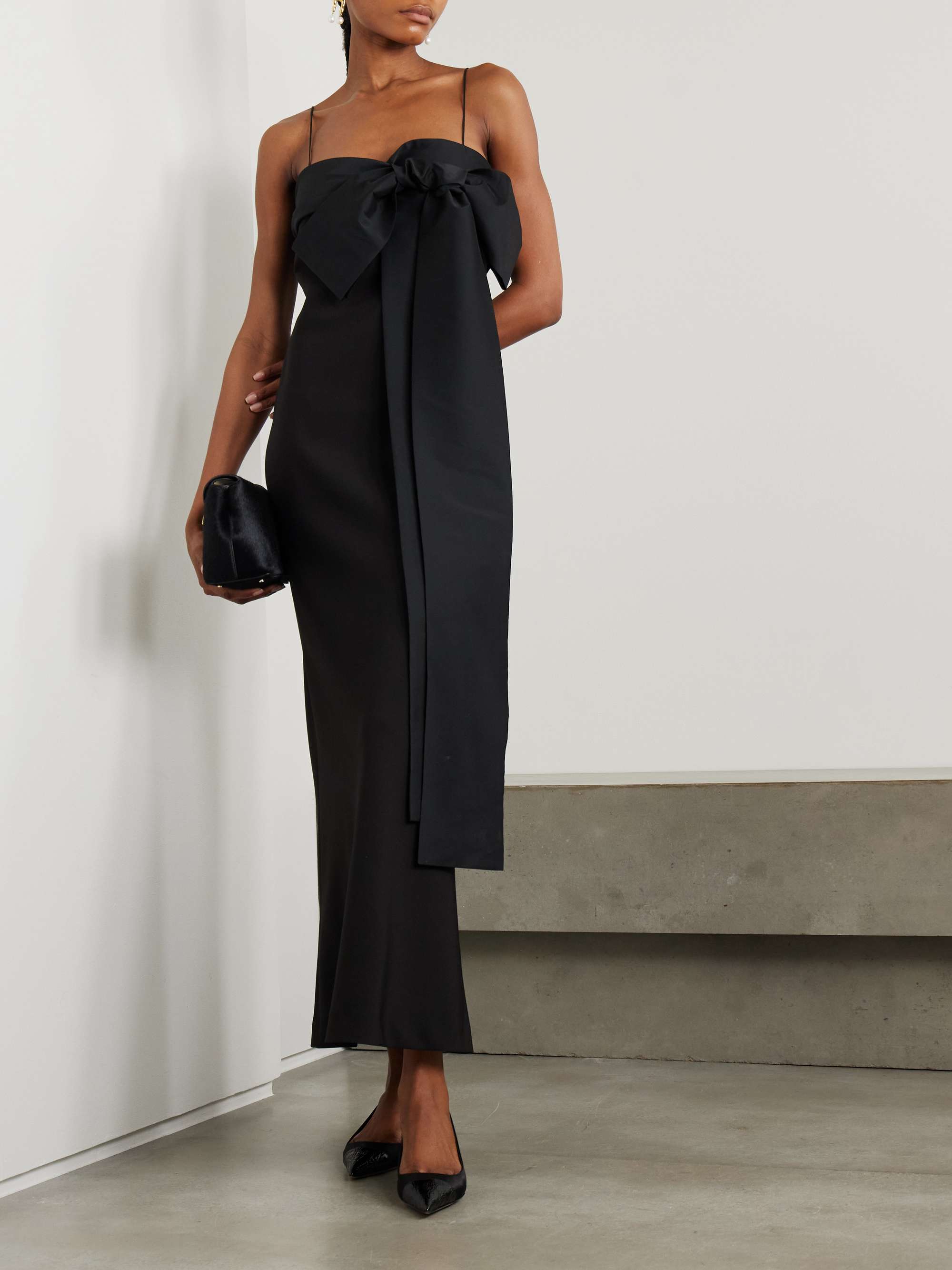 Bart Bow-Embellished Taffeta-Trimmed Crepe De Chine Gown