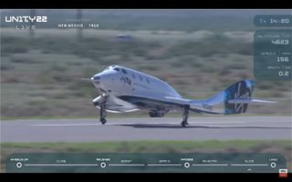 VSS Unity touches down after completing its fourth flight to suborbital space, on July 11, 2021.