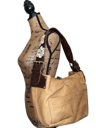 Tylie Malibu Pebbled Leather Hobo Shoulder Bag Tan Brown Crystals on Floral Stap