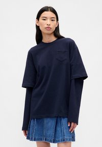 Gap Sandy Liang Adult Heavyweight Organic Cotton Layered T-Shirt - Long Sleeved Top - Navy Uniform