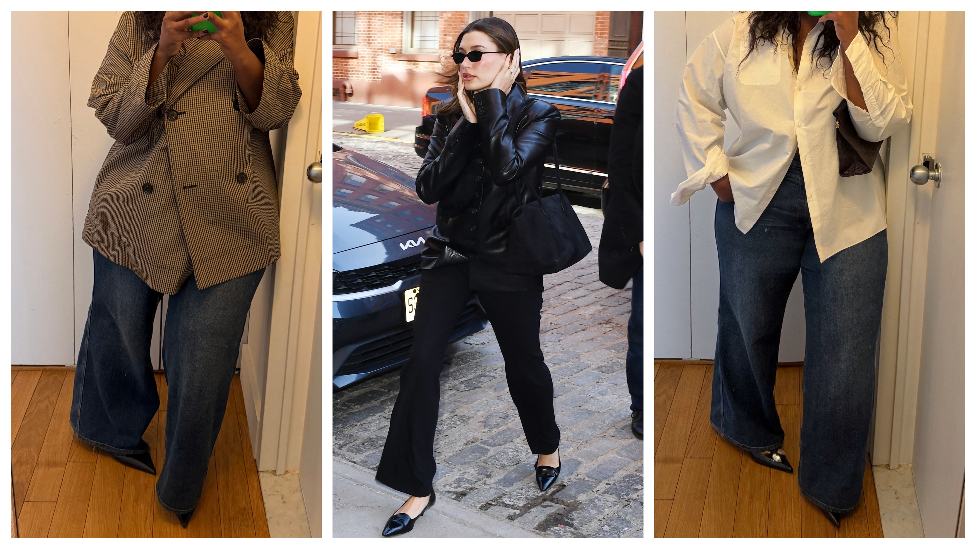 Tariro Makoni styling kitten heels, Hailey Bieber styling kitten heels 