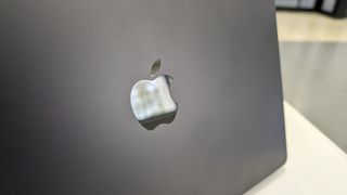 The Apple logo on the M3 MacBook Pro