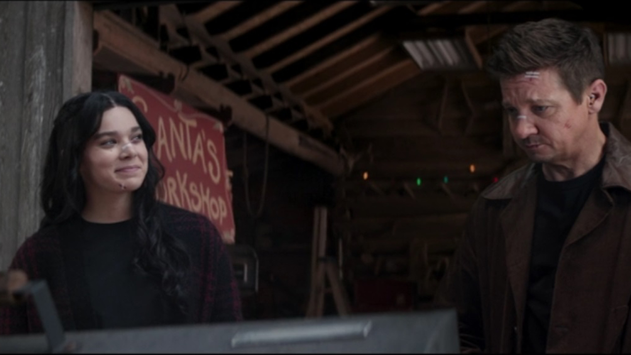 Kate Bishop and Clint Barton share a joke in Hawkeye episode 6