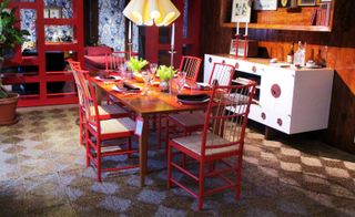 Red dinning table and chairs