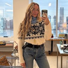 olympia gayot wears a fair isle cashmere jumper