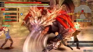 A party fights a Vajra in God Eater Burst