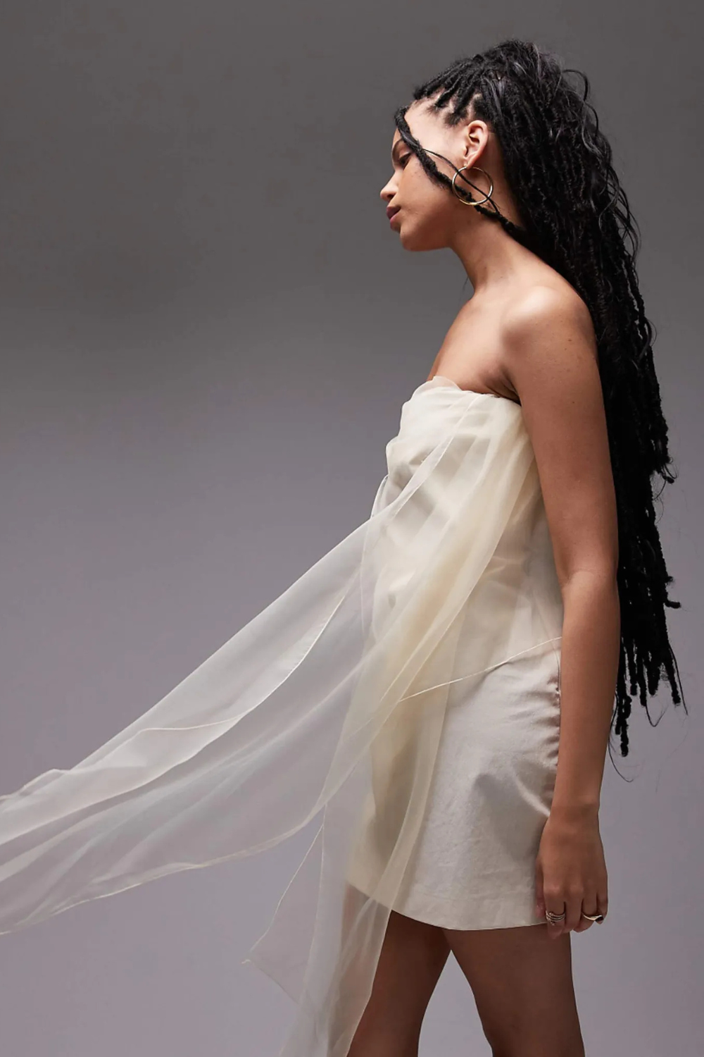 Mango Capsule Organza Bow Bandeau Mini Dress in White
