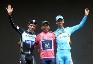 Nairo Quintana with Fabio Aru and Rogoberto Uran on stage twenty-one of the 2014 Giro d'Italia