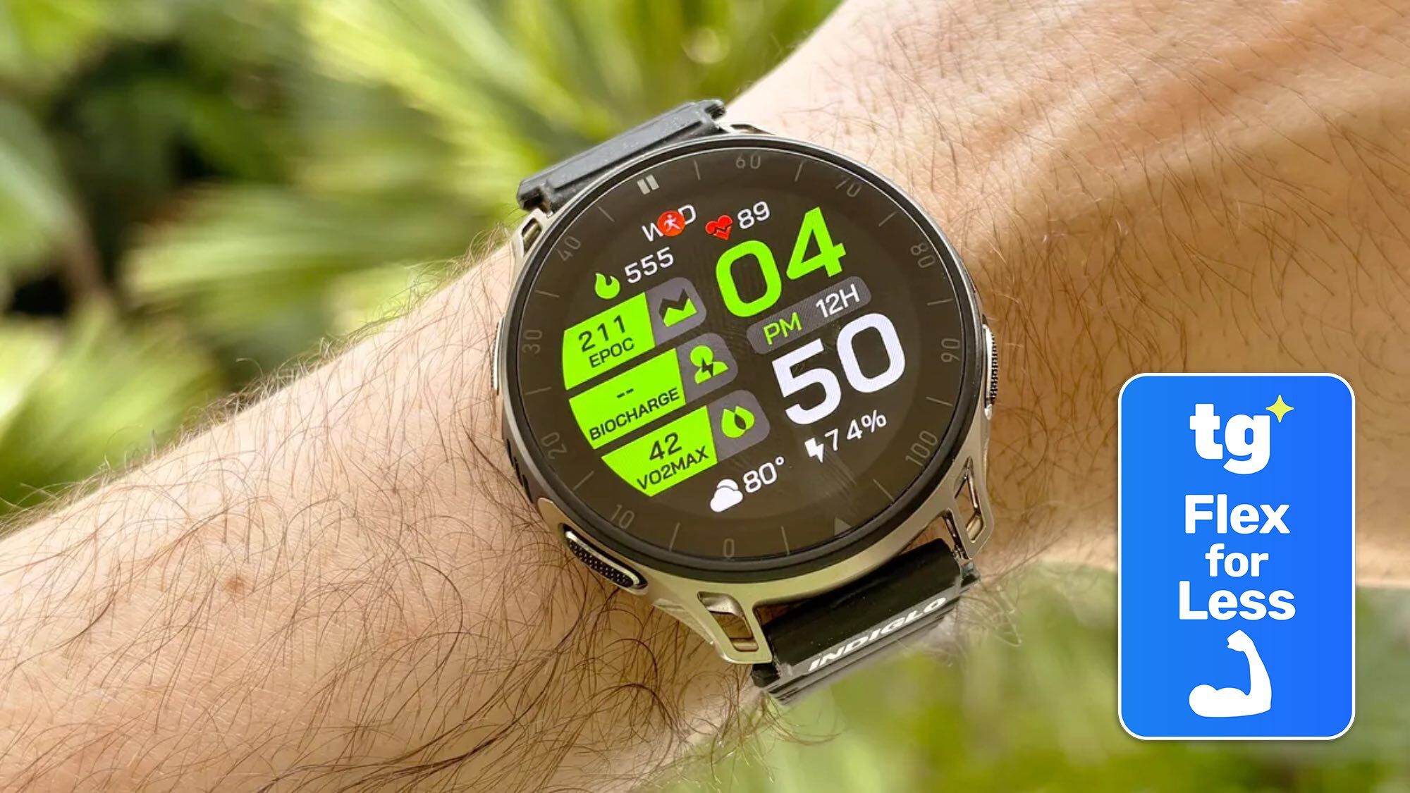 Close-up of the Amazfit Cheetah 2 Pro smartwatch, a budget-friendly competitor to the Garmin Forerunner 970
