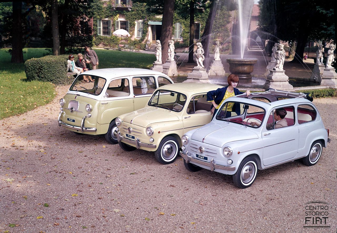 Archive imagery of the original 1957 Fiat 600 Multipla