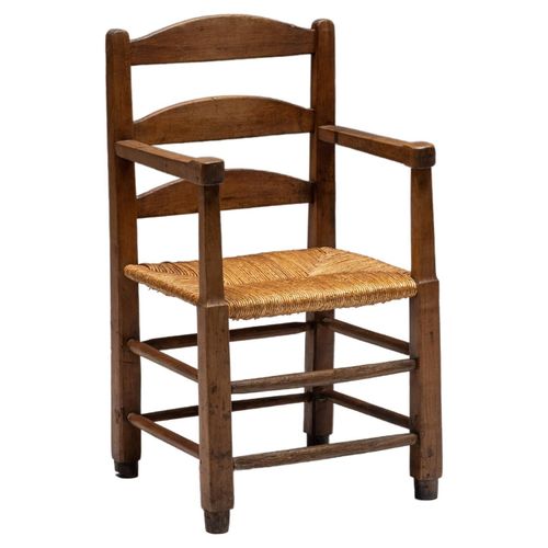 Rustic Armchair in Solid Wood and Straw
