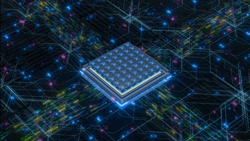 Conceptual diagram of quantum computing and semiconductor chips, 3D rendering - stock photo.