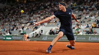 Alexander Zverev stretches to play a backhand at the French Open 2026.