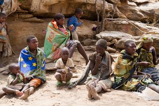 a Hadza family in Mangola, Tanzania.