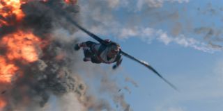 Falcon (Anthony Mackie) flying through the air in The Falcon And The Winter Soldier