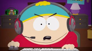 Eric Cartman playing Fortnite and looking angry