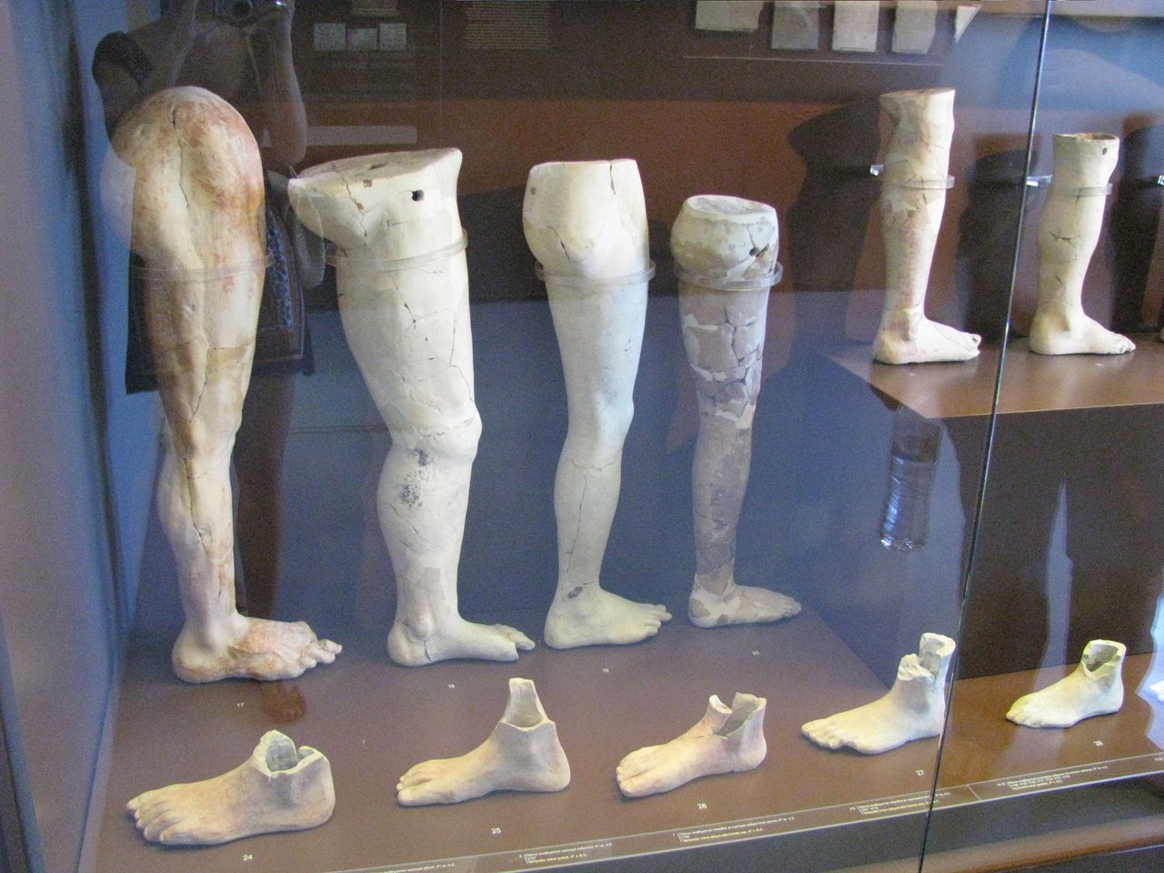 These legs and feet were votive offerings to the healing god Asclepius. People would have offered these limbs to&nbsp;Asclepius, asking him to heal the limb or body part in question.&nbsp;