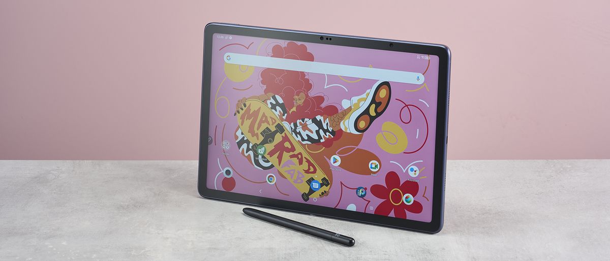 XPPen Magic Drawing Pad on home screen, balanced on its edge with stylus placed in front of it